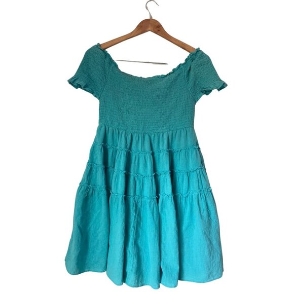 Free People 2021 Blue Off-Shoulder Ruffle Mini Dress Size M - Picture 3 of 6